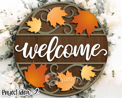 Fall Laser Sign Bundle 5, Round door hanger, Glowforge laser file, Cricut, Autumn welcome sign svg, Hello Fall pumpkin svg