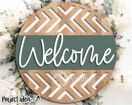 Geometric Pattern Welcome Sign, Digital Download, SVG Laser Cut File, Cricut, Modern Farmhouse Round Door Hanger Design