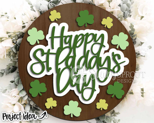Happy St. Paddy's Day Shamrock Sign, Digital Download, SVG Laser Cut File, Cricut, Round Door Hanger Design, St. Patrick's Day Decor