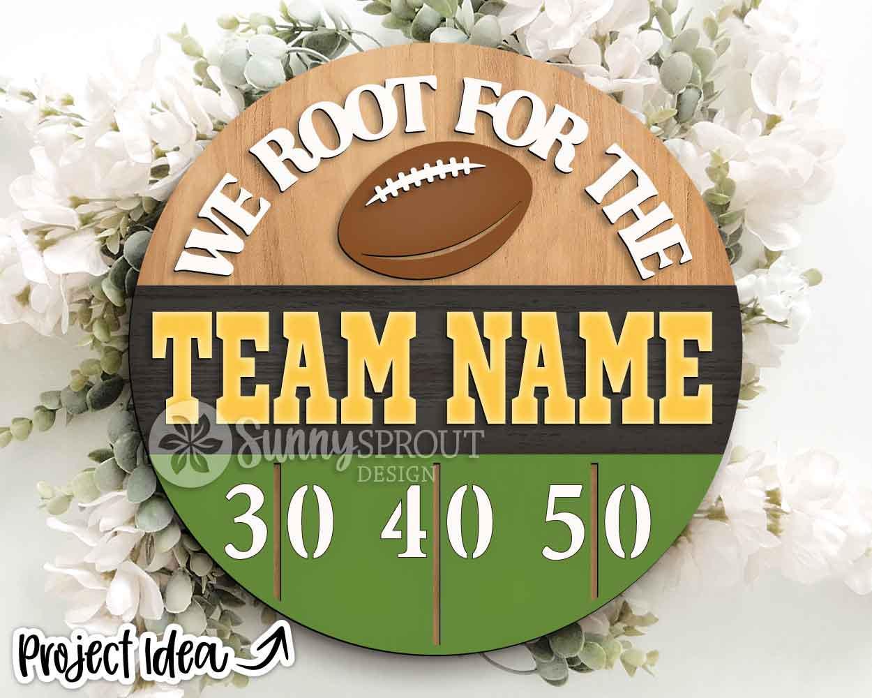 We Root For The Sport Team Bundle, Round door hanger design, SVG laser cut file, Cricut, Personalize customize name sign