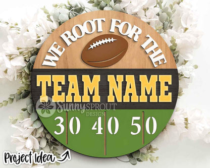 We Root For The Sport Team Bundle, Round door hanger design, SVG laser cut file, Cricut, Personalize customize name sign