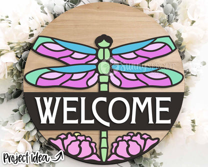 Dragonfly Flower Welcome Sign, Digital download, SVG Laser cut file, Cricut, Round door hanger design, Summer lake house decor