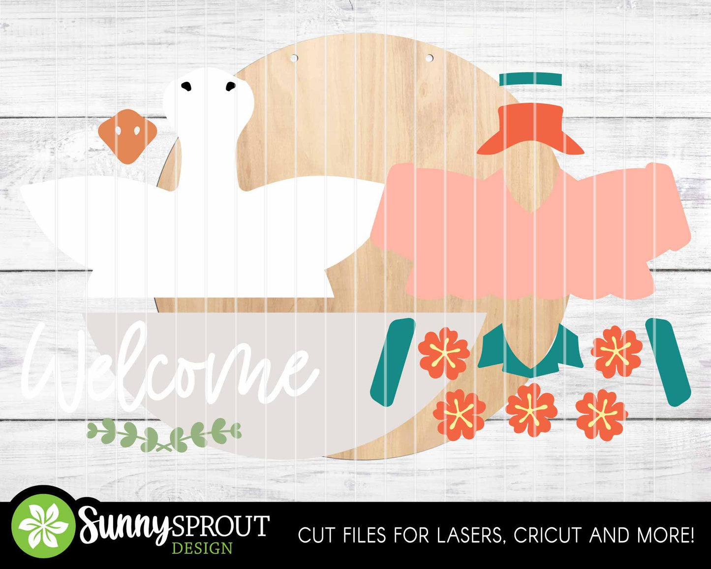 Goose Welcome Tropical Summer Sign, Digital Download, SVG Laser Cut File, Cricut, Round Door Hanger Design