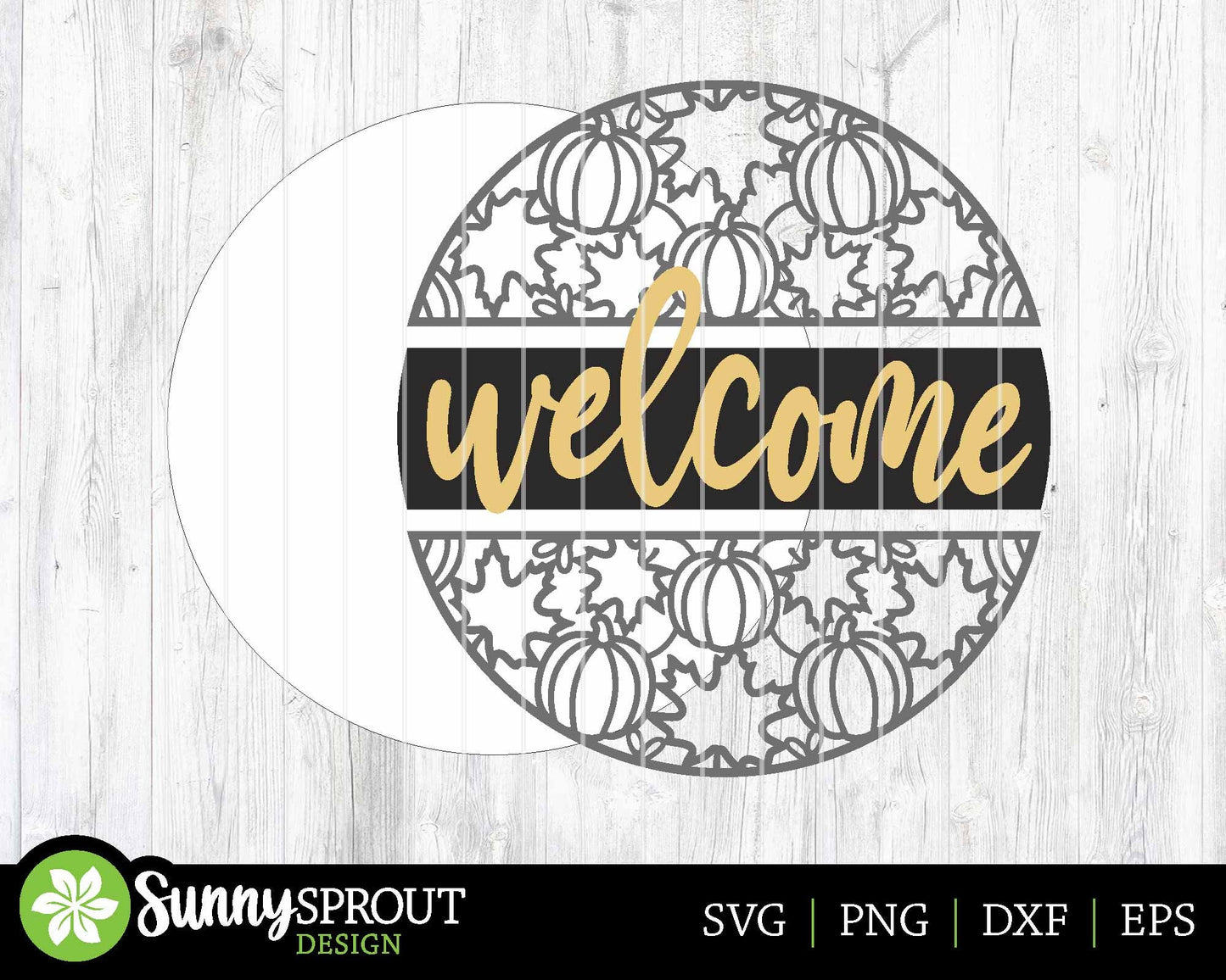 Welcome Pumpkin Leaf Pattern Sign, Digital Download, SVG Laser Cut File, Cricut, Round Fall Door Hanger Design