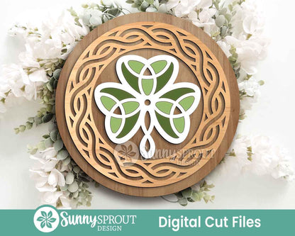Celtic Knot Clover Sign, Digital Download, SVG Laser Cut File, Cricut, Round Door Hanger Design, St. Patrick's Day Decor