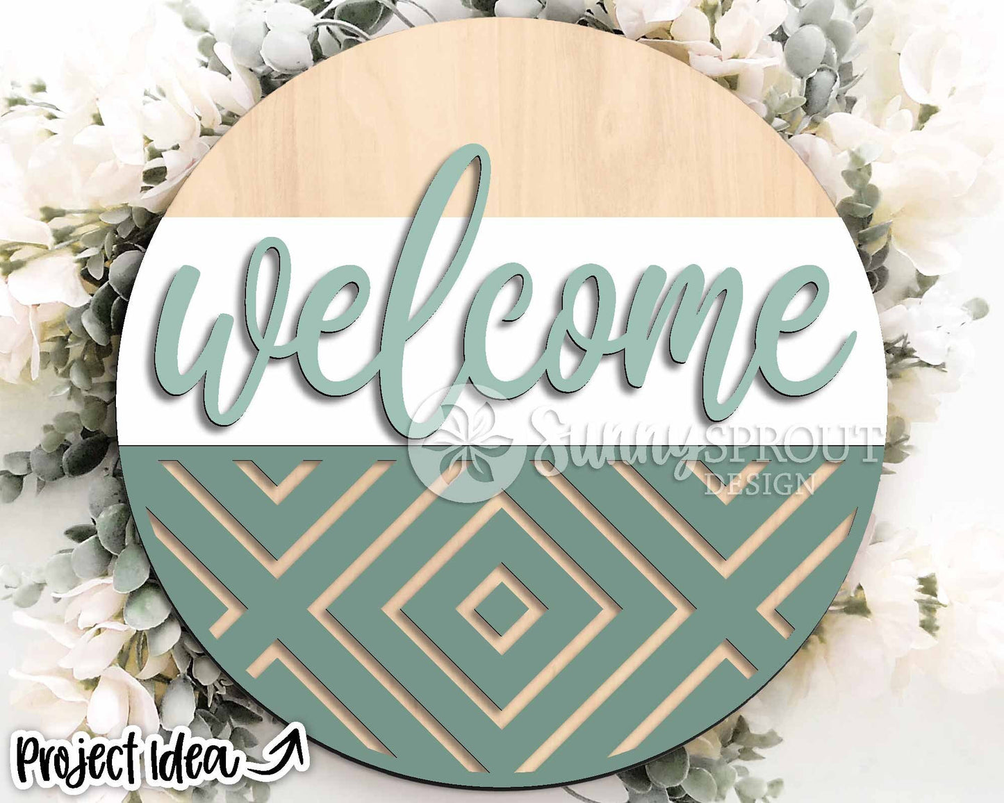 Welcome Geometric Diamond Sign, Digital Download, SVG Laser Cut File, Cricut, Modern Farmhouse Round Door Hanger Design