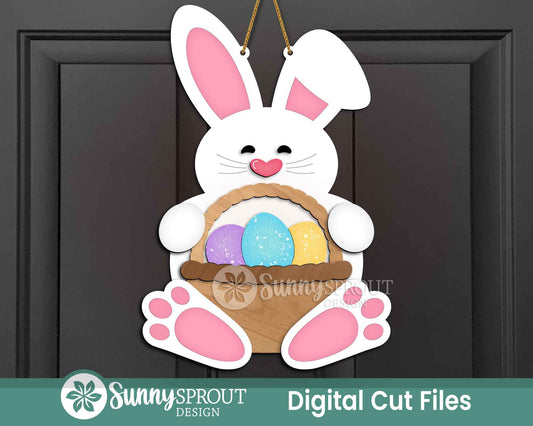 Easter Bunny & Egg Basket Sign, Digital download, SVG laser cut file, Cricut, Door hanger design