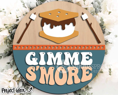 Gimme S'more Sign, Digital download, SVG Laser cut file, Cricut, Round door hanger design, Camping cabin campfire decor