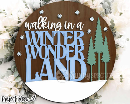 Winter Wonderland Sign, Round door hanger svg, Glowforge laser file, Cricut, Christmas door decor, Winter welcome sign