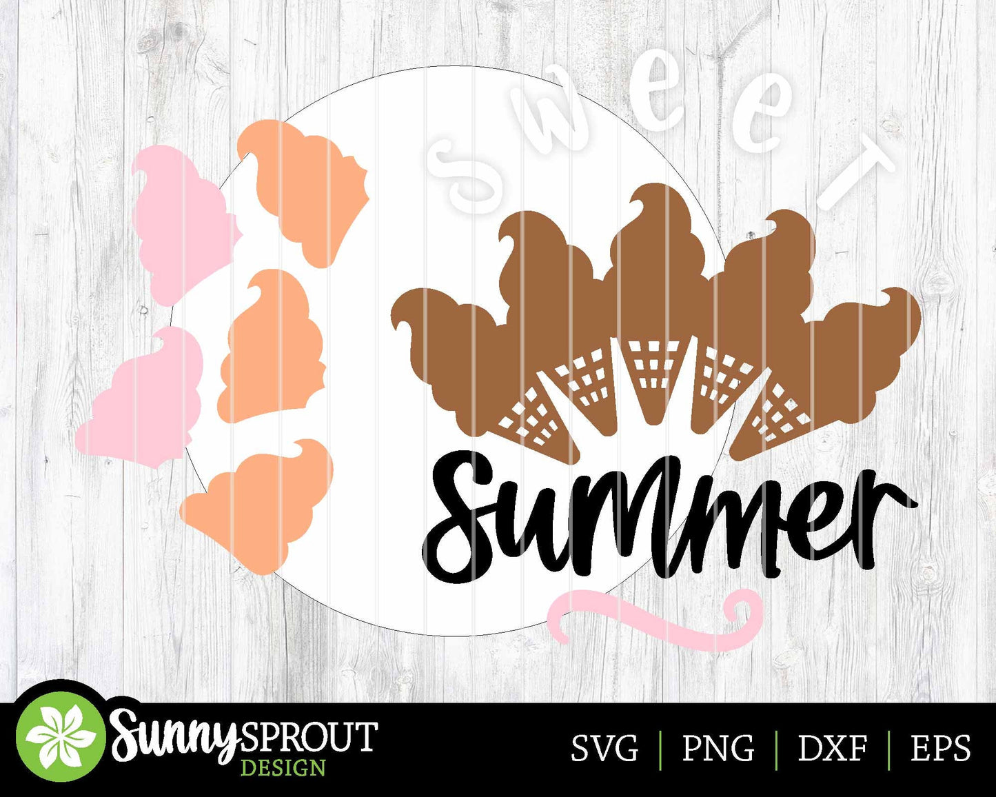 Sweet Summer Ice Cream Cone Sign, Digital Download, SVG Laser Cut File, Cricut, Round Door Hanger Design