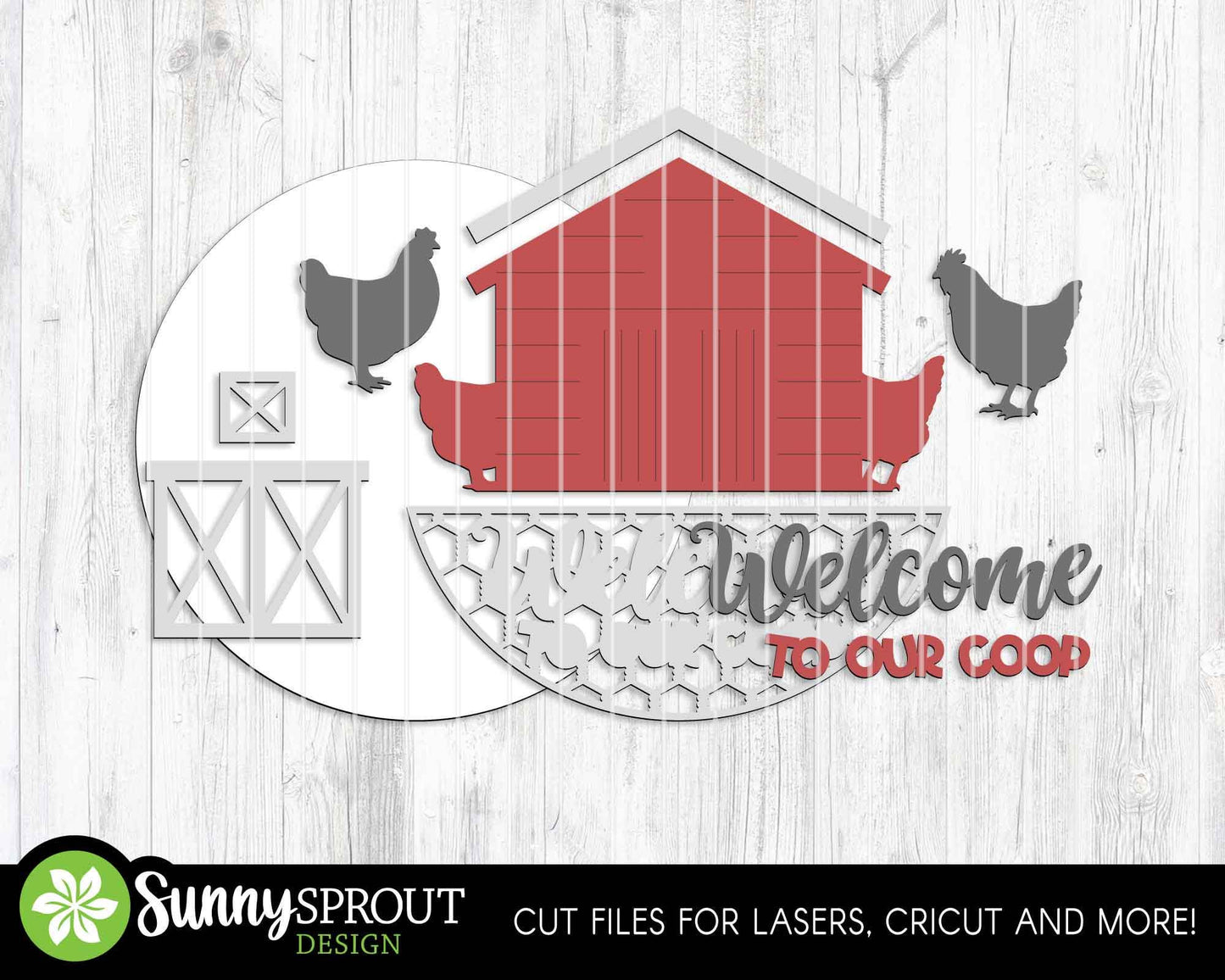 Welcome To Our Coop Barn Sign, Digital download, SVG Laser cut file, Cricut, Round door hanger design, Chicken farm decor