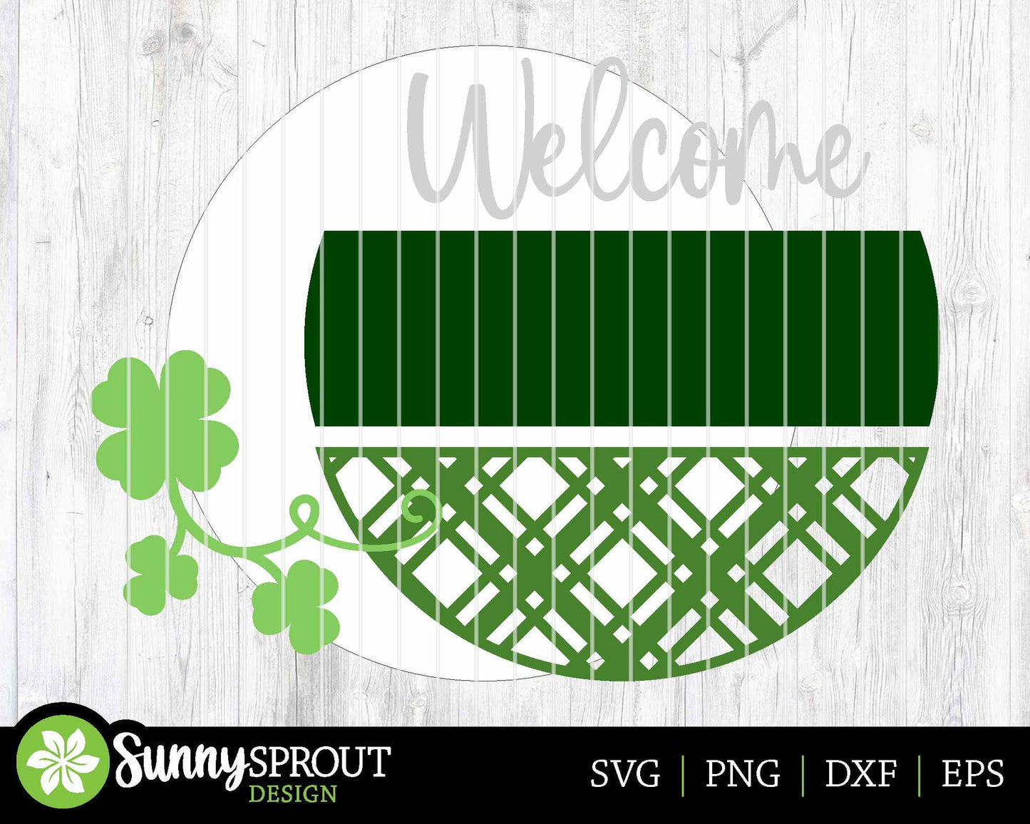 Welcome Lucky Clover Sign, Digital Download, SVG Laser Cut File, Cricut, Round Door Hanger Design, St. Patrick's Day Shamrock Decor