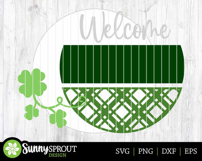 Welcome Lucky Clover Sign, Digital Download, SVG Laser Cut File, Cricut, Round Door Hanger Design, St. Patrick's Day Shamrock Decor