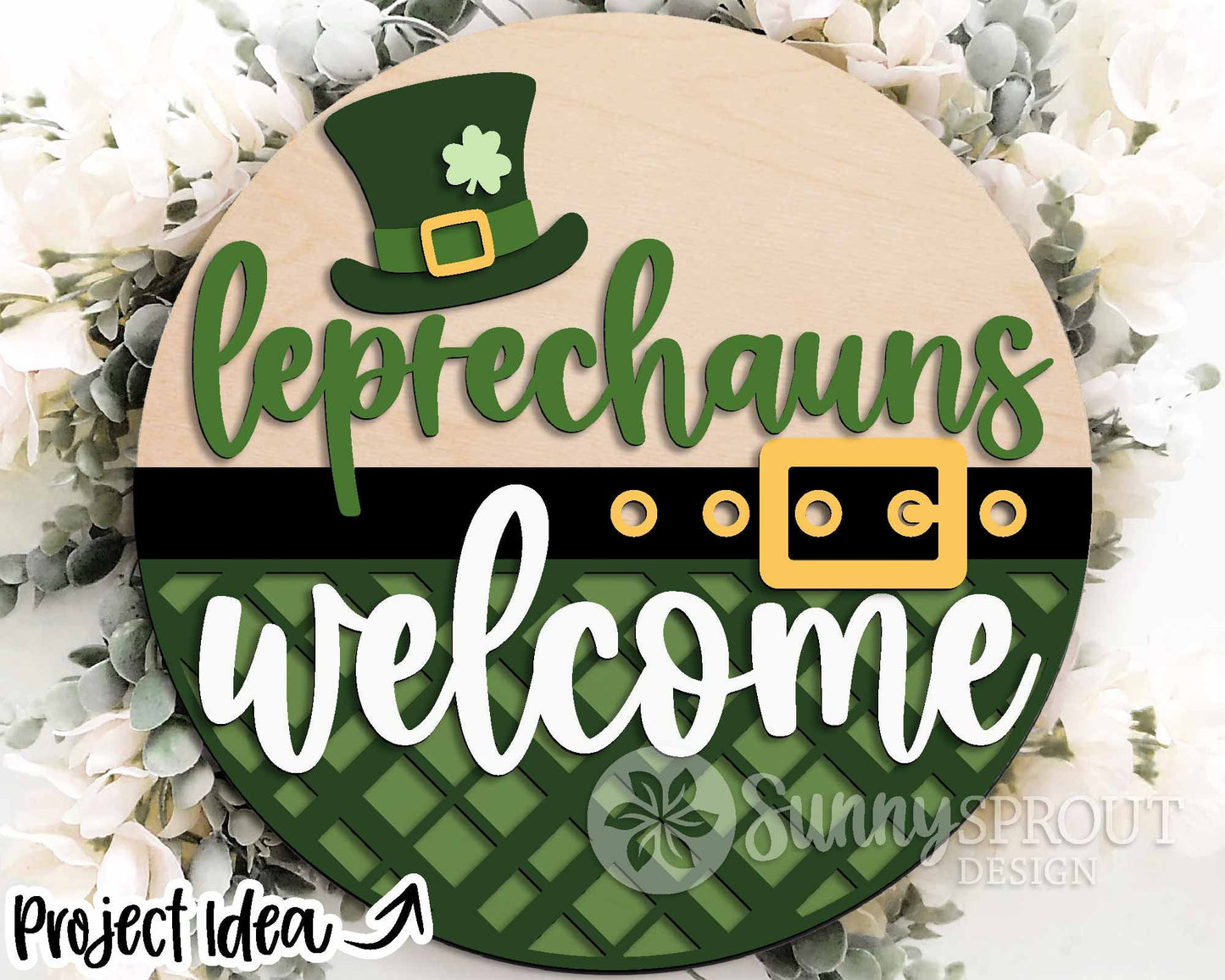 St. Patrick Laser Sign Bundle 1, Round door hanger, Glowforge laser file, Cricut cut, Silhouette, Shamrock welcome sign