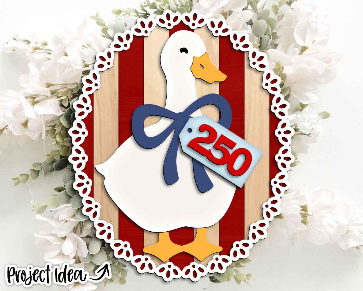 250 Years Patriotic Goose Sign, Digital download, SVG Laser cut file, Cricut, Oval door hanger design, 4th of July decor