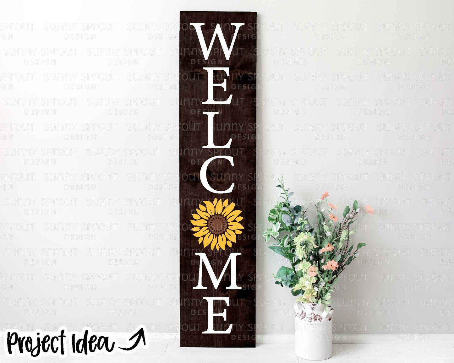 Welcome Sunflower Porch Sign SVG, Digital Download, Cricut Cut File, Silhouette, Summer Front Door Leaner Design
