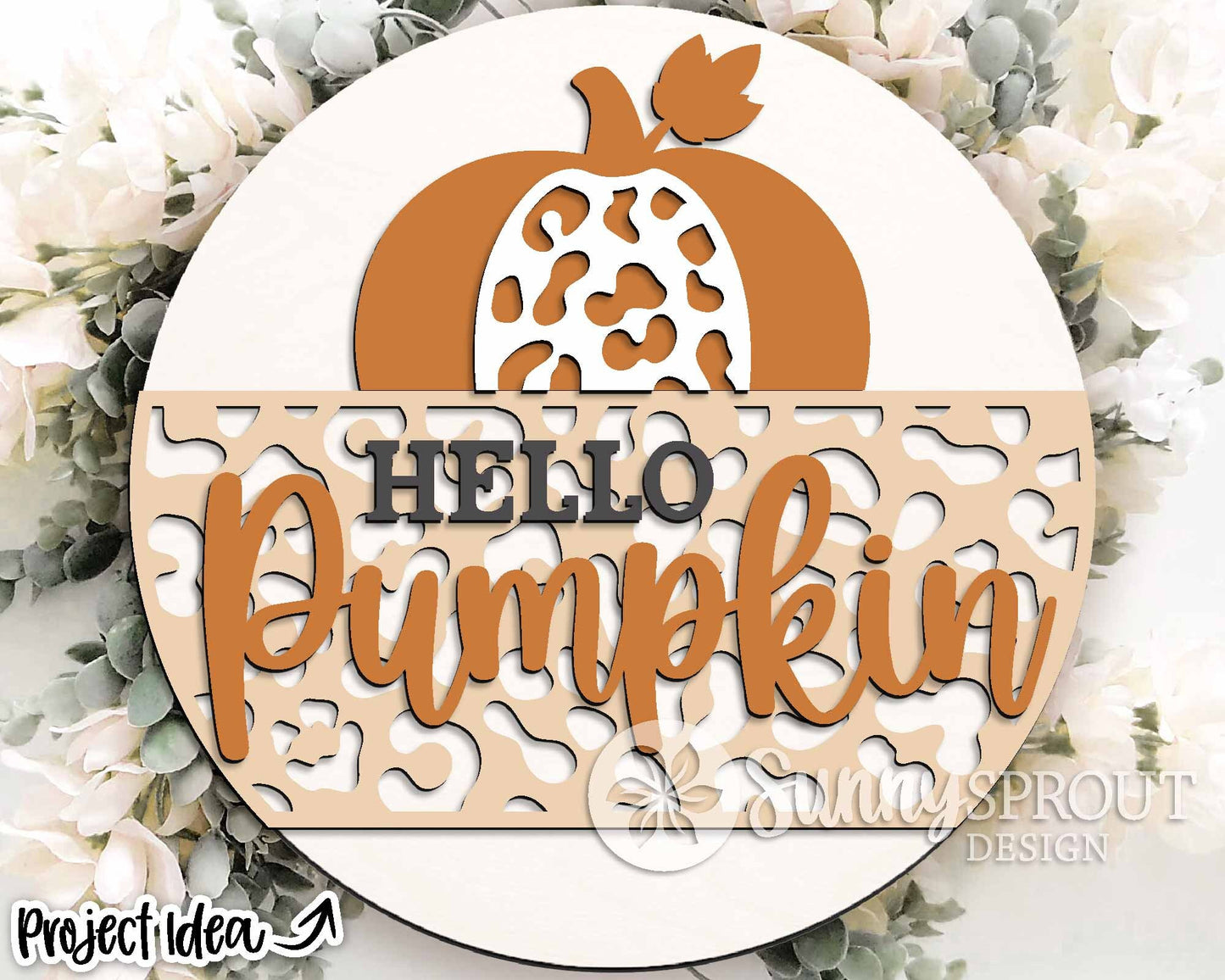 Hello Pumpkin Leopard Print Sign, Digital Download, SVG Laser Cut File, Cricut, Round Fall Door Hanger Design