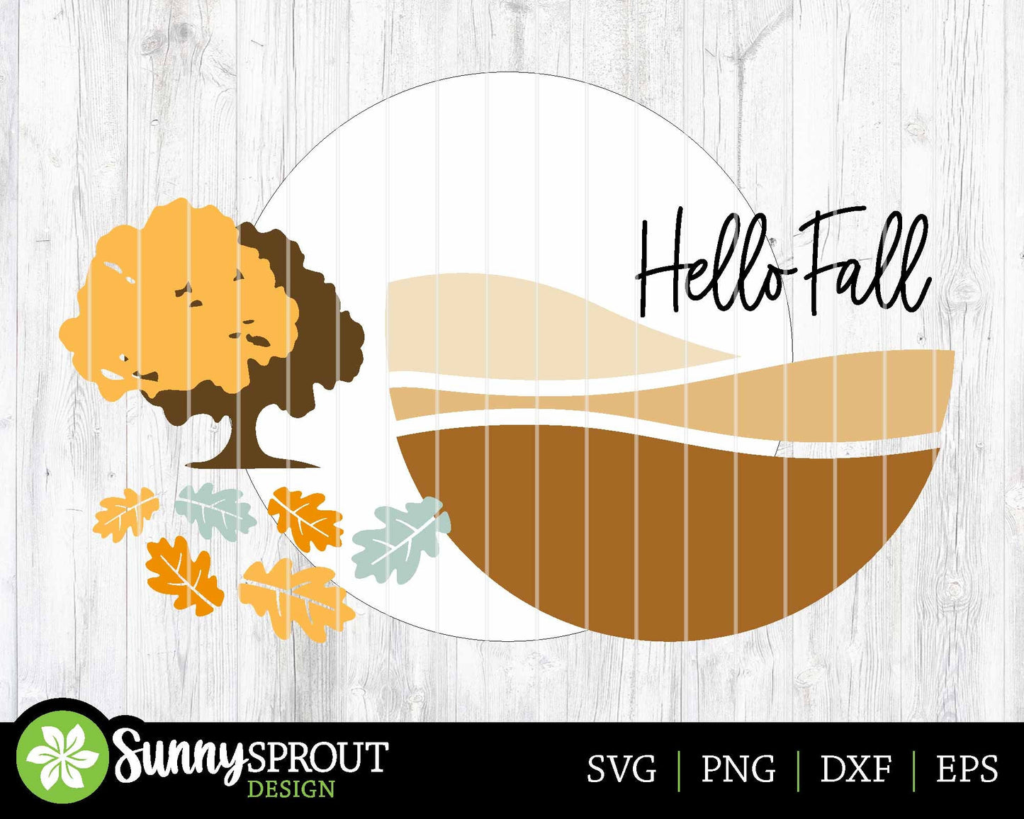 Hello Fall Oak Tree Leaf Sign, Digital Download, SVG Laser Cut File, Cricut, Round Fall Welcome Door Hanger Design