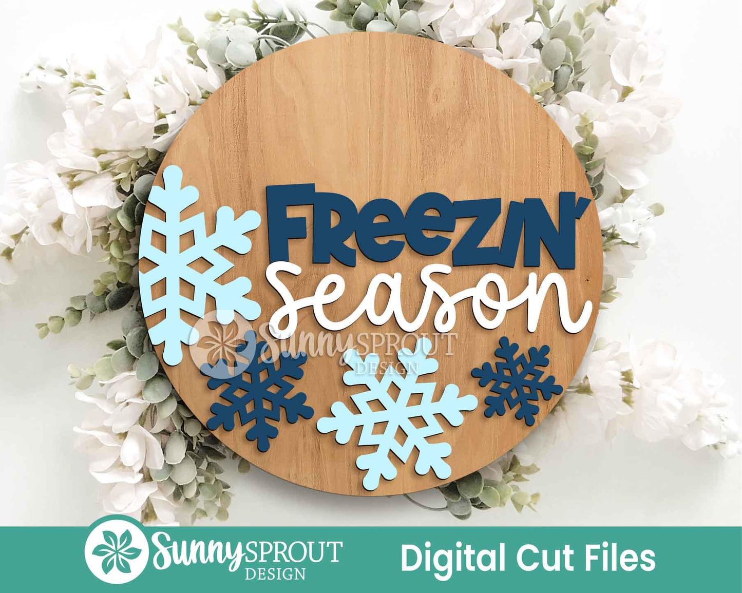 Freezin Season Snowflake Sign, Round door hanger SVG, Glowforge laser file, Cricut, Winter door decor, Funny welcome sign