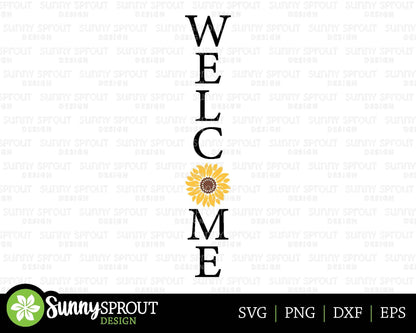 Welcome Sunflower Porch Sign SVG, Digital Download, Cricut Cut File, Silhouette, Summer Front Door Leaner Design
