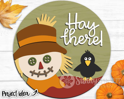 Hay There Scarecrow Sign, Digital Download, SVG Laser Cut File, Cricut, Round Fall Door Hanger Design, Farmhouse Decor
