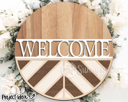 Chevron Geometric Welcome Sign, Digital Download, SVG Laser Cut File, Cricut, Modern Farmhouse Round Door Hanger Design