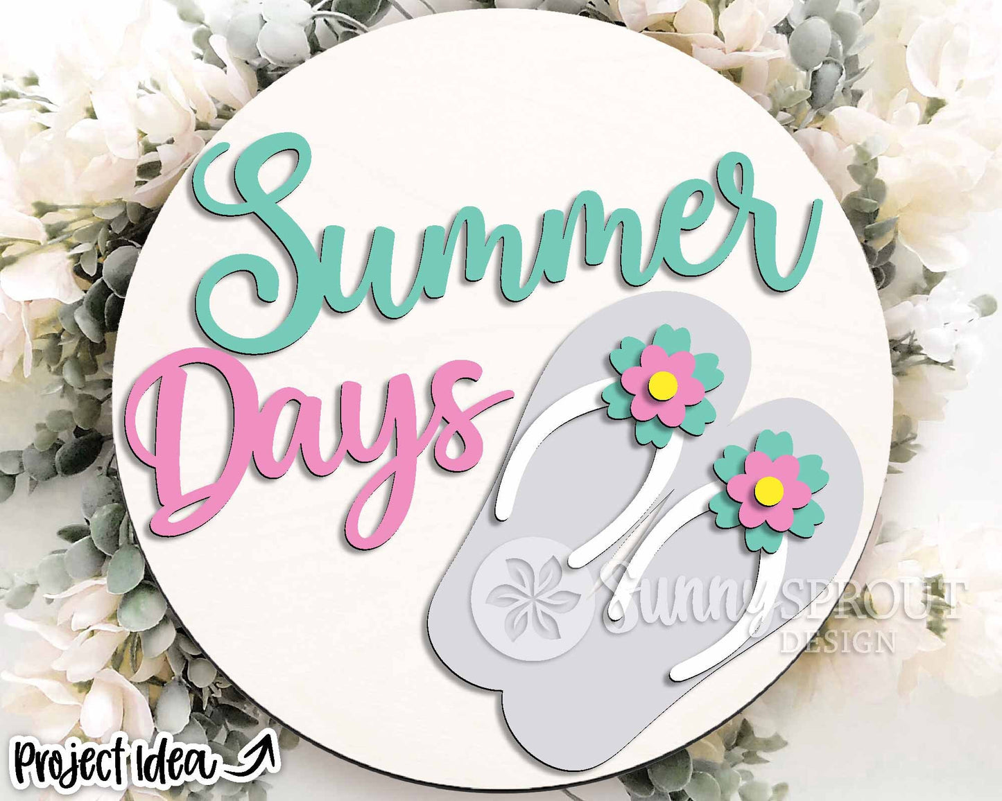 Summer Days Flip Flops Sign, Digital Download, SVG Laser Cut File, Cricut, Beach Round Door Hanger Design
