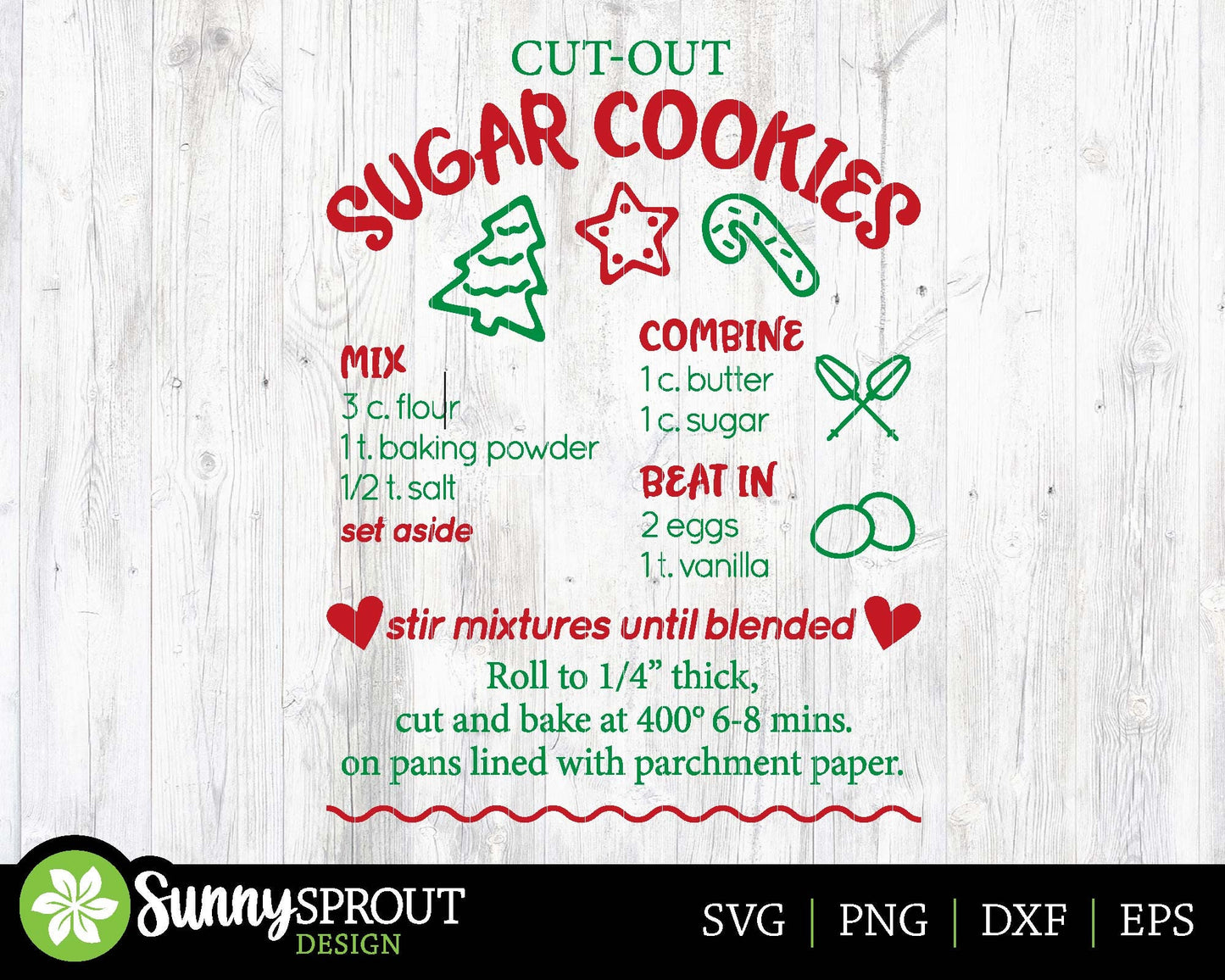 Sugar Cookie Recipe SVG, Digital download, Cricut cut file, Silhouette, Tea towel, Apron, Pot holder, Sign design