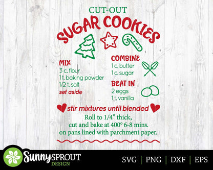 Sugar Cookie Recipe SVG, Digital download, Cricut cut file, Silhouette, Tea towel, Apron, Pot holder, Sign design