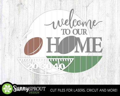 Welcome To Our Home Football Sign, Digital Download, SVG Laser Cut File, Cricut, Round Door Hanger Design, Sports Decor