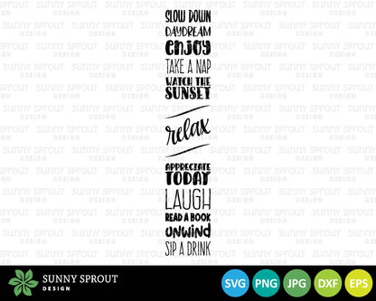 Relax Word Art Porch Sign, Digital Download, Cricut SVG Cut File, Summer Patio Vertical Porch Leaner Design