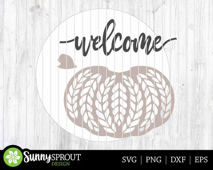 Welcome Sweater Pattern Pumpkin Sign, Digital Download, SVG Laser Cut File, Cricut, Round Fall Door Hanger Design