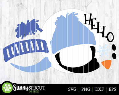 Hello Winter Penguin Sign, Round door hanger svg, Christmas holiday sign, Glowforge laser cut file, Cricut, Winter decor