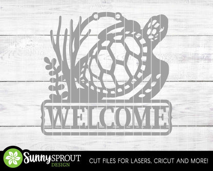 Welcome Sea Turtle Sign, Digital download, SVG Laser cut file, Cricut, Door hanger design, Beach ocean coastal decor