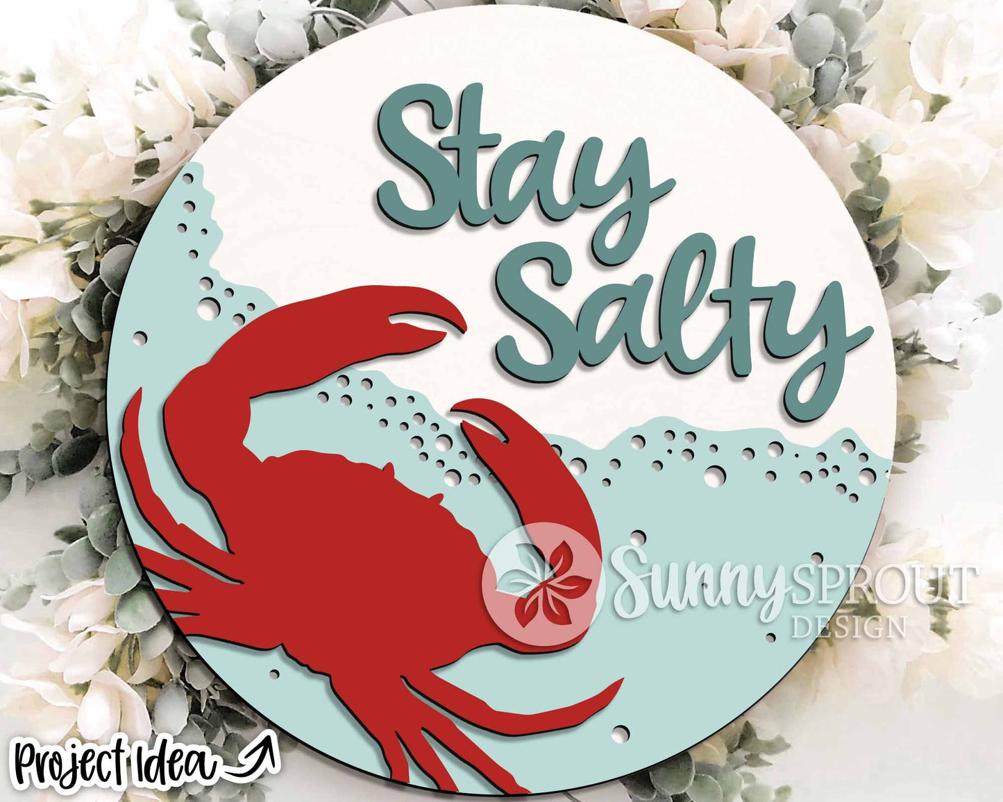 Stay Salty Crab Ocean Sign, Digital download, SVG Laser cut file, Cricut, Round door hanger wall art design, Beach coastal decor
