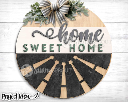 Home Sweet Home Windmill Sign, Digital Download, SVG Laser Cut File, Cricut, Rustic Farmhouse Round Door Hanger Design