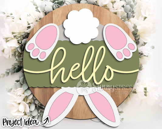 Hello Upside Down Bunny Sign, Digital download, SVG Laser cut file, Cricut, Round door hanger design, Spring Easter decor