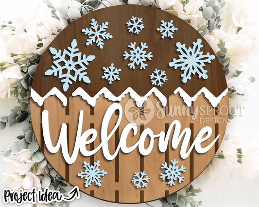 Welcome Fence Snowflakes Sign, Round door hanger svg, Glowforge laser file, Cricut, Christmas decor, Winter welcome sign