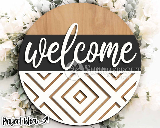 Welcome Geometric Diamond Sign, Digital Download, SVG Laser Cut File, Cricut, Modern Farmhouse Round Door Hanger Design