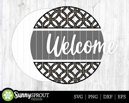 Welcome Geometric Pattern Sign, Digital Download, SVG Laser Cut File, Cricut, Modern Farmhouse Round Door Hanger Design