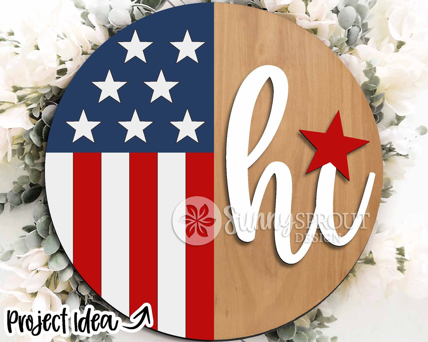 Patriotic Laser Sign Bundle, Round door hanger svg, Glowforge laser file, Cricut, Independence Day svg, 4th of July decor