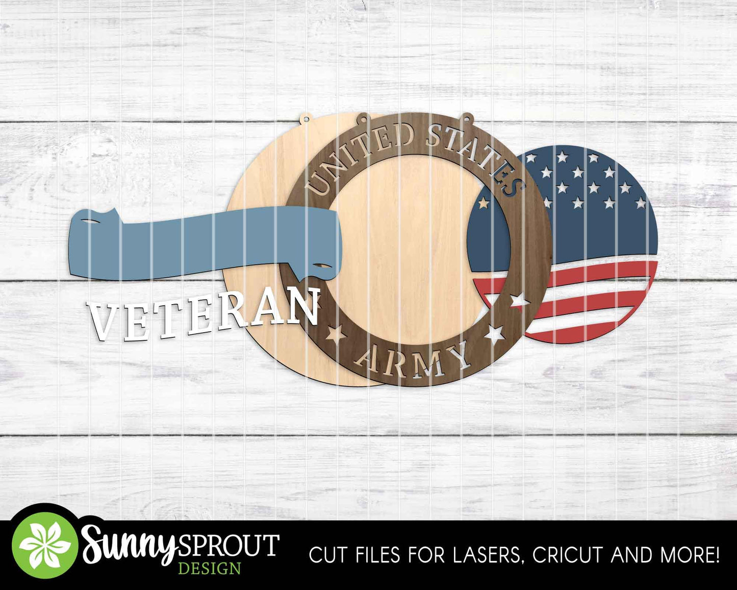 United States Military Veteran Sign, Digital Download, SVG Laser Cut File, Round Door Hanger Design, Patriotic 4th of July Decor