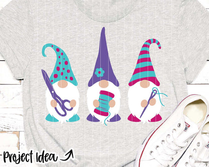 Three Gnomes Sewing Notions SVG, Digital download, Cricut cut file, Silhouette, Quilting embroidery design