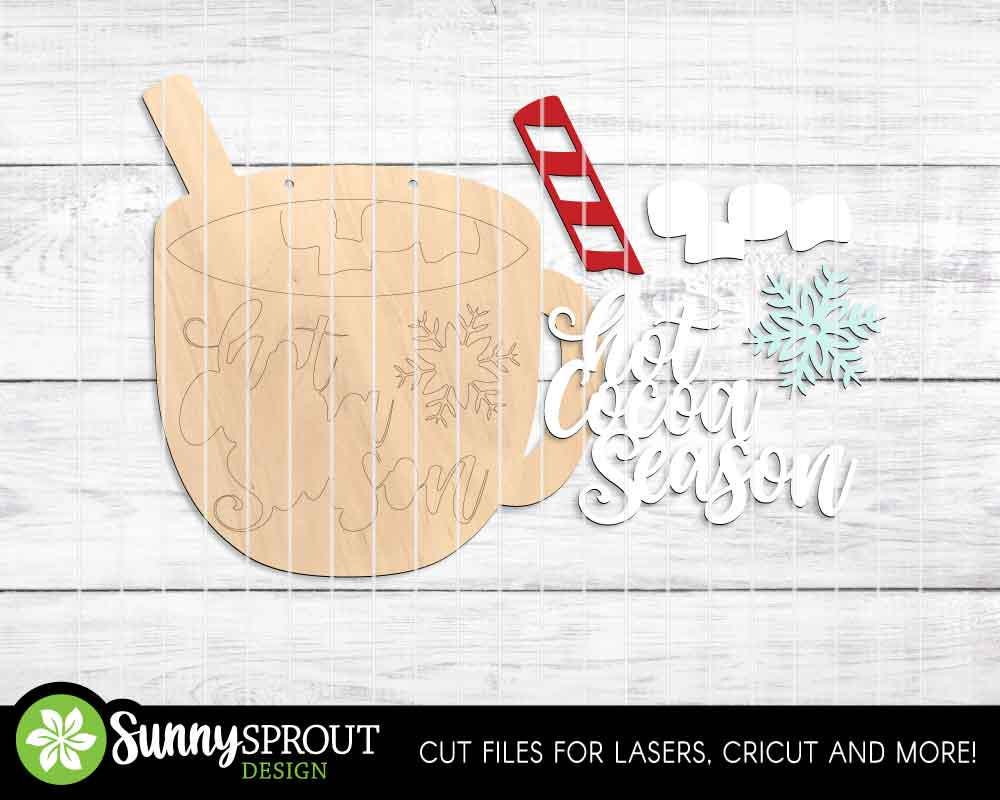 Hot Cocoa Season Mug Sign, Digital Download, SVG Laser Cut File, Cricut, Round Door Hanger Design, Christmas Winter Decor