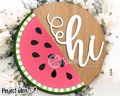 Hi Half Watermelon Sign, Digital Download, SVG Laser Cut File, Cricut, Summer Round Door Hanger Design