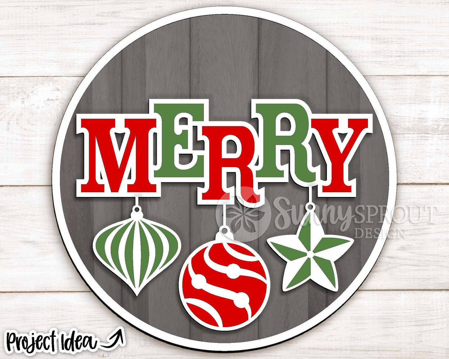 Merry Ornament Sign, Digital Download, SVG Laser Cut File, Cricut, Round Door Hanger Design, Christmas Decor