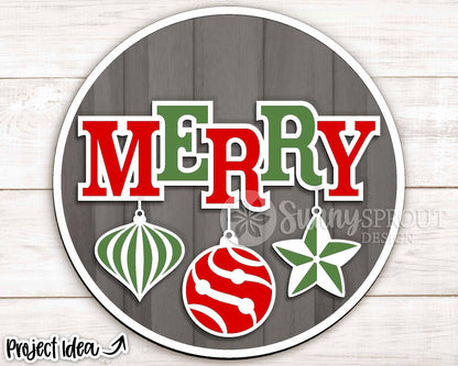 Merry Ornament Sign, Digital Download, SVG Laser Cut File, Cricut, Round Door Hanger Design, Christmas Decor
