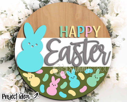 Happy Easter Bunny Jelly Bean Sign, Digital download, SVG Laser cut file, Cricut, Round door hanger design