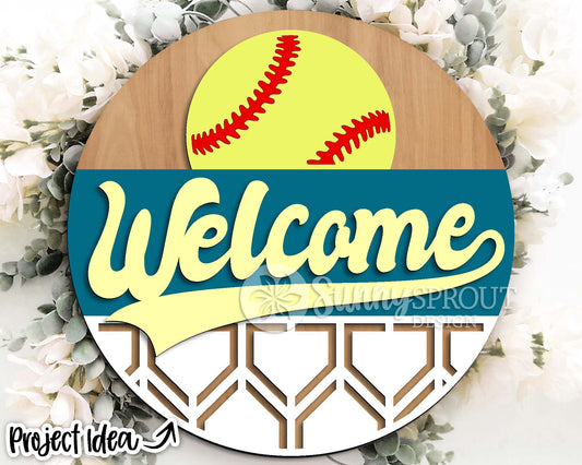 Welcome Baseball Softball Sign, Digital Download, SVG Laser Cut File, Cricut, Round Door Hanger Design, Sports Decor
