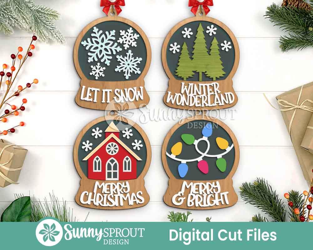 Snow Globe Christmas Ornament Bundle, Digital download, SVG laser cut file, Cricut
